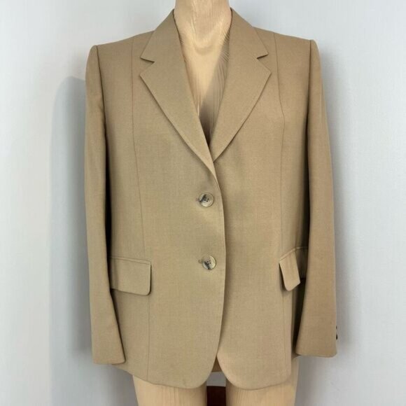 Vintage Women’s Medium Tan Wool Classic Suit Jacket Blazer Sports Coat 2 Button - Picture 8 of 14